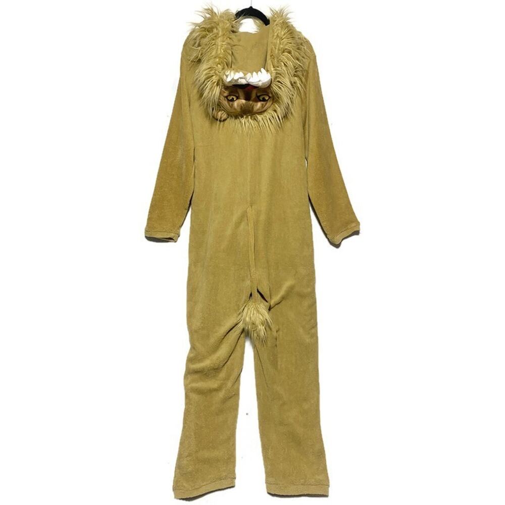 Men's Tan Lion Onesie Costume with Faux Fur Hood